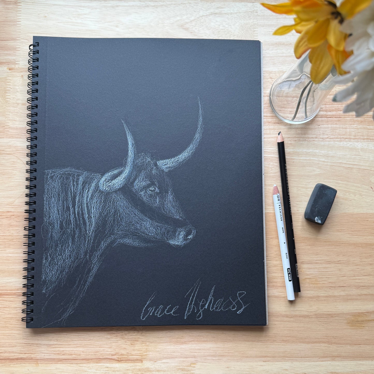"Longhorn Side Profile" Original Colored Pencil Sketch