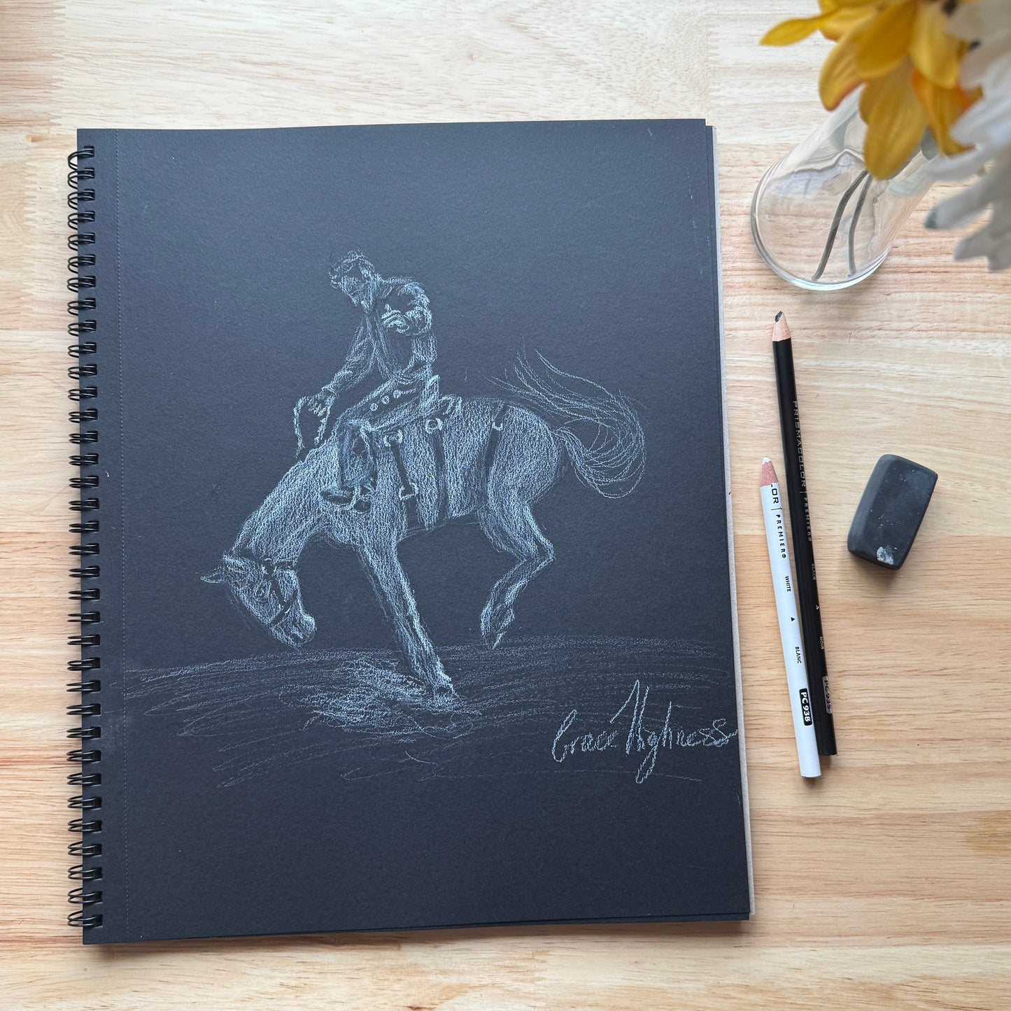 "Eight Second Ride" Original Colored Pencil Sketch