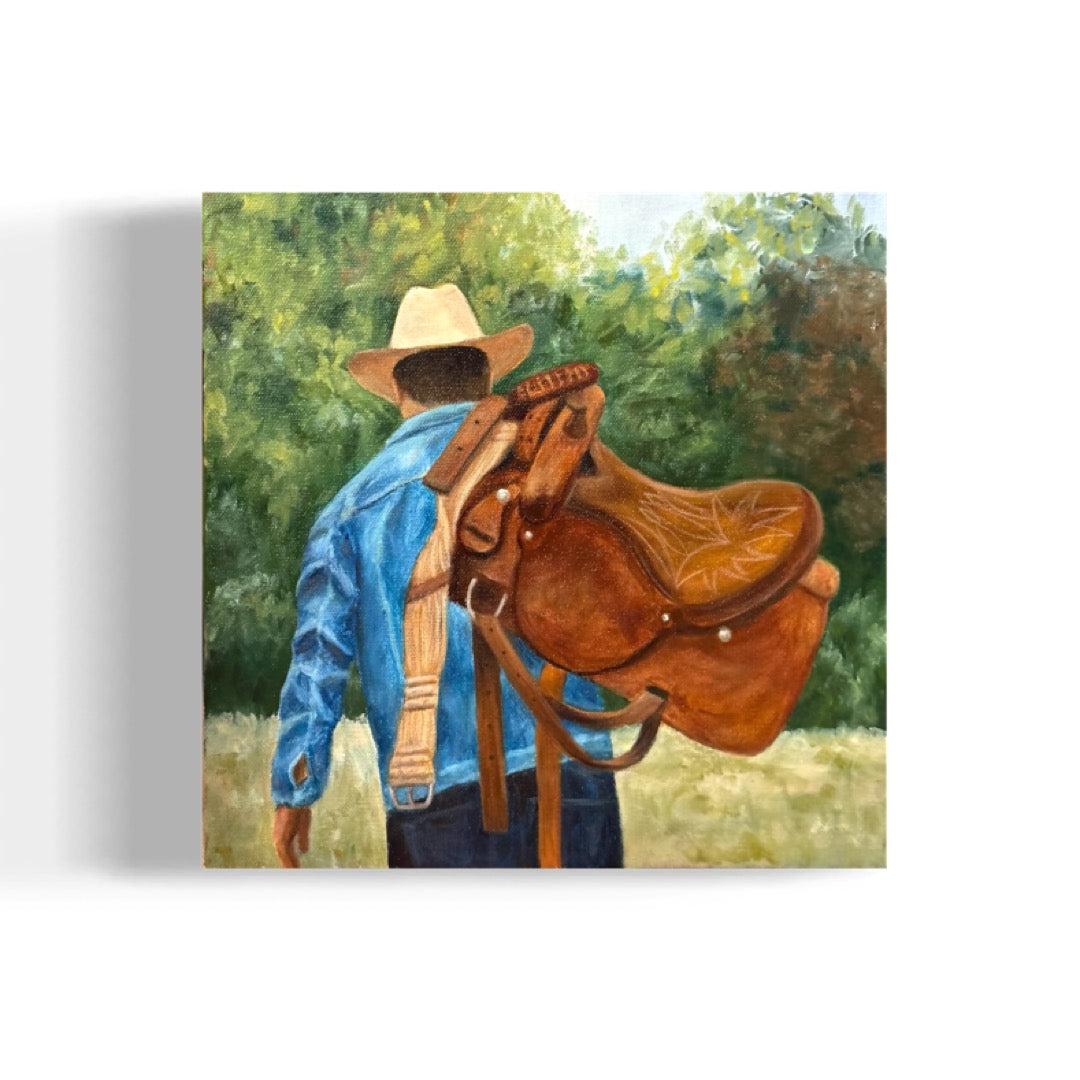 "Saddling Up" Original Oil Painting