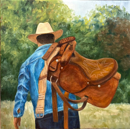 "Saddling Up" Original Oil Painting